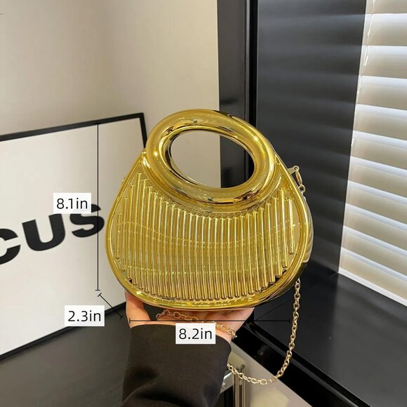 ⚡ Women's Gold Moon Shaped Cute Small Evening Clutch Crossbody Trendy Handbag - Picture 5 of 8